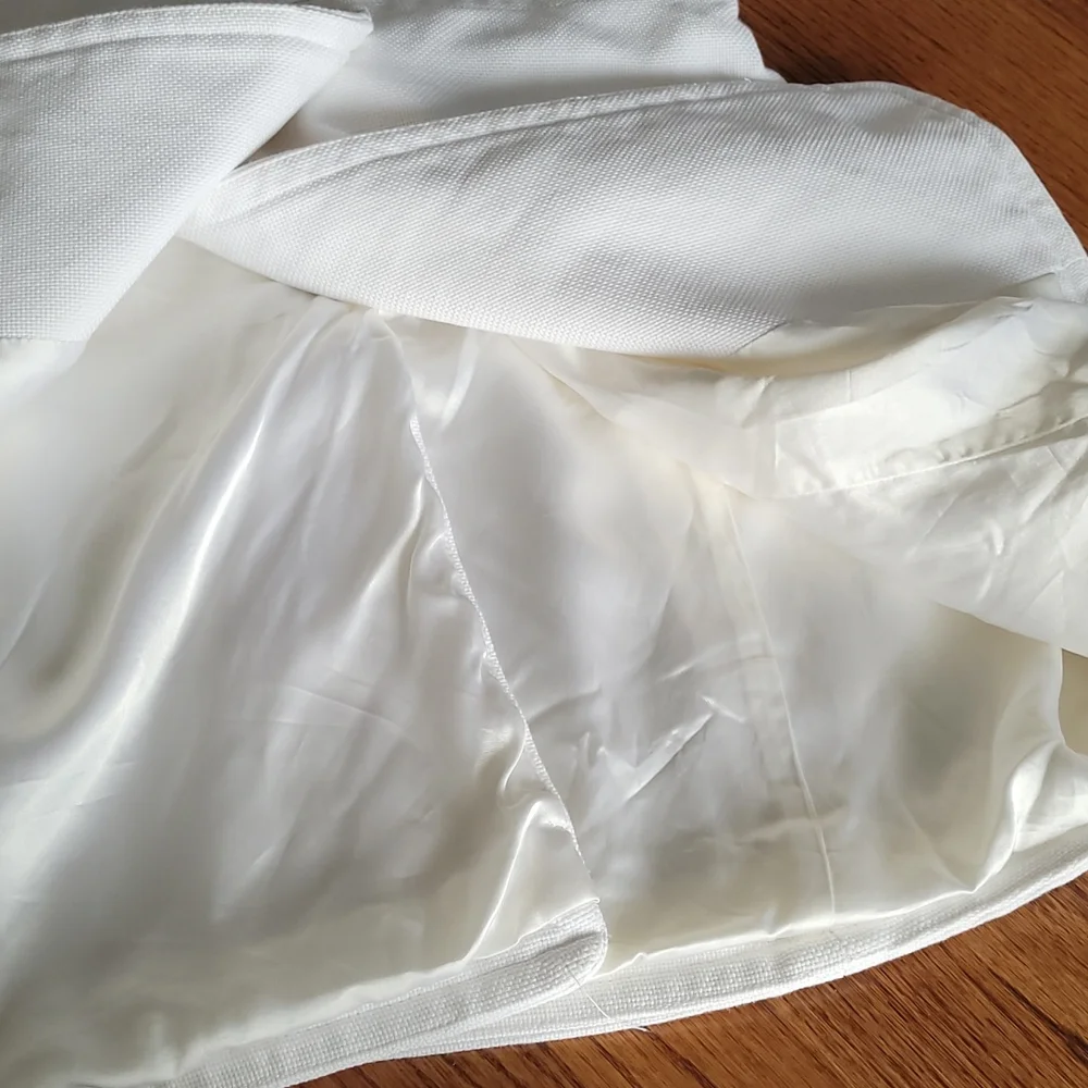 Banana Republic Large Petite Poplin White Lined Spring Button Coat - Picture 11 of 14